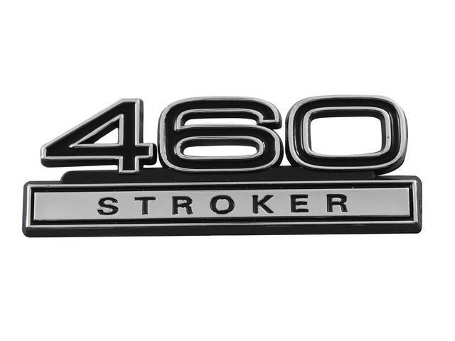 Ornament, Fender / Trunk Lid, 460 Stroker, In Plastic, Black Plastic W/ Chrome And Black Insert