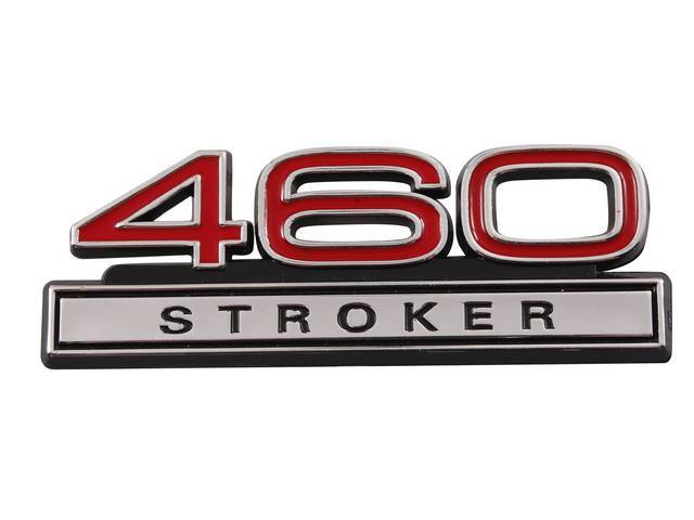 Ornament, Fender / Trunk Lid, 460 Stroker, In Plastic, Black Plastic W/ Chrome And Red Insert