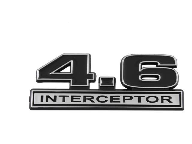 Ornament, Fender / Trunk Lid, 4.6 Interceptor, In Plastic, Black Plastic W/ Chrome And Black Insert, 5 Inches Long