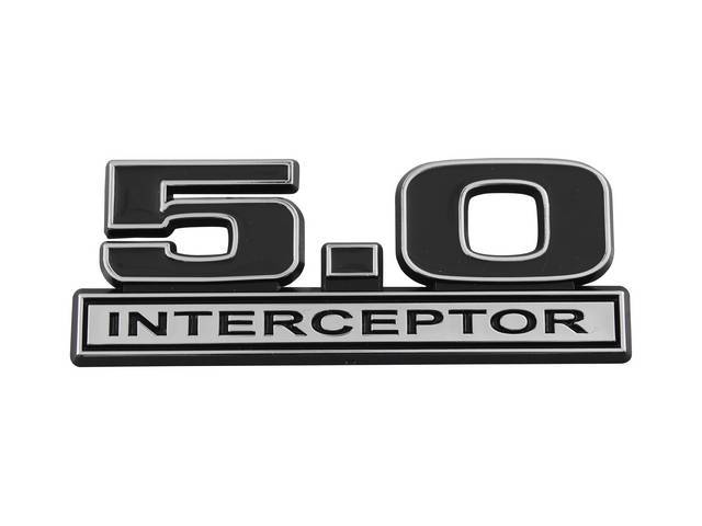 Ornament, Fender / Trunk Lid, 5.0 Interceptor, In Plastic, Black Plastic W/ Chrome And Black Insert, 5 Inches Long