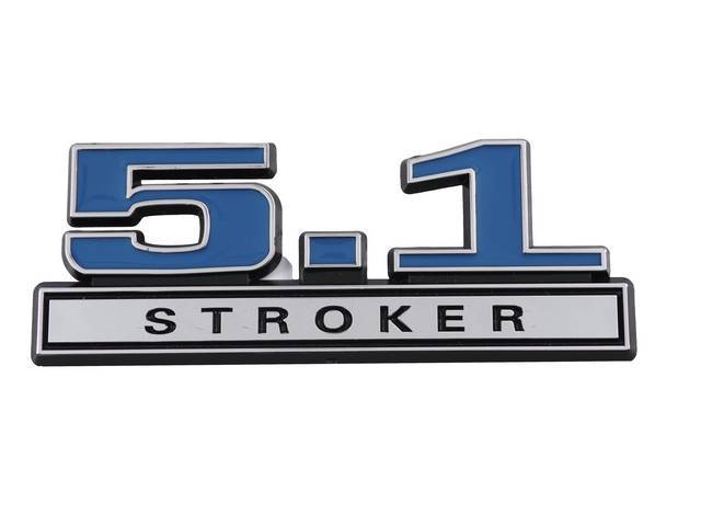 Ornament, Fender / Trunk Lid, 5.1 Stroker, In Plastic, Black Plastic W/ Chrome And Blue Insert
