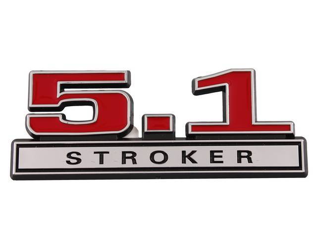 Ornament, Fender / Trunk Lid, 5.1 Stroker, In Plastic, Black Plastic W/ Chrome And Red Insert