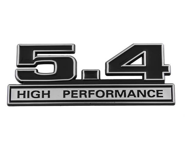 Ornament, Fender / Trunk Lid, 5.4 High Performance, In Plastic, Black Plastic W/ Chrome And Black Insert, 5 Inches Long