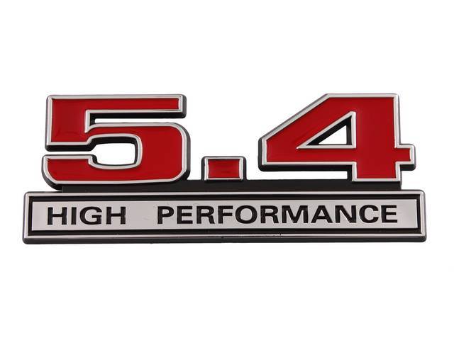 Ornament, Fender / Trunk Lid, 5.4 High Performance, In Plastic, Black Plastic W/ Chrome And Red Insert, 5 Inches Long