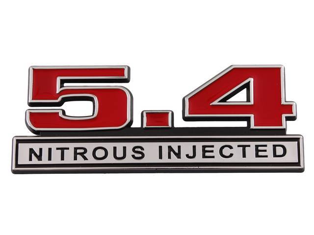 Ornament, Fender / Trunk Lid, 5.4 Nitrous Injected, In Plastic, Black Plastic W/ Chrome And Red Insert, 5 Inches Long