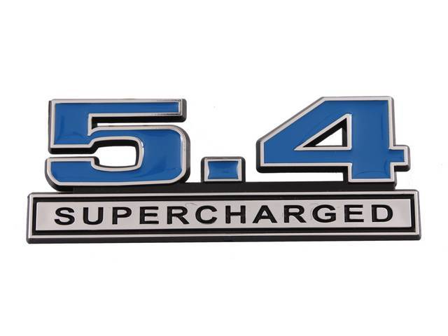 Ornament, Fender / Trunk Lid, 5.4 Supercharged, In Plastic, Black Plastic W/ Chrome And Blue Insert, 5 Inches Long