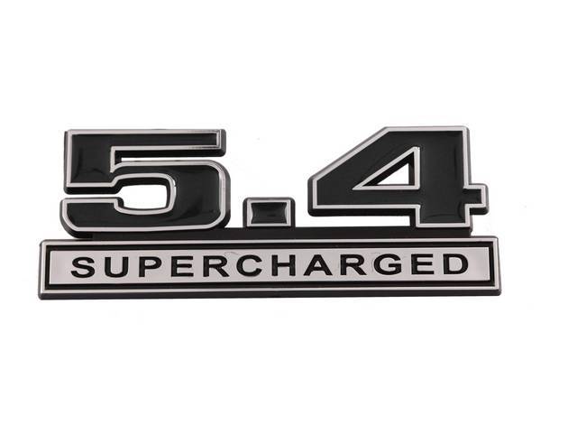 Ornament, Fender / Trunk Lid, 5.4 Supercharged, In Plastic, Black Plastic W/ Chrome And Black Insert, 5 Inches Long