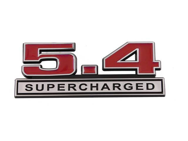 Ornament, Fender / Trunk Lid, 5.4 Supercharged, In Plastic, Black Plastic W/ Chrome And Red Insert, 5 Inches Long