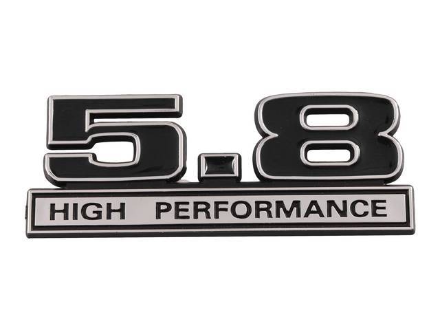 Ornament, Fender / Trunk Lid, 5.8 High Performance, In Plastic, Black Plastic W/ Chrome And Black Insert, 5 Inches Long