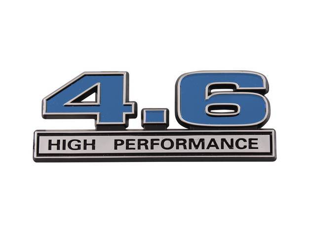 Ornament, Fender / Trunk Lid, 4.6 High Performance, In Plastic, Black Plastic W/ Chrome And Blue Insert, 4 Inches Long