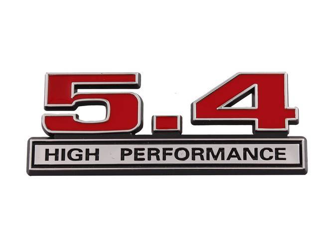 Ornament, Fender / Trunk Lid, 5.4 High Performance, In Plastic, Black Plastic W/ Chrome And Red Insert, 4 Inches Long
