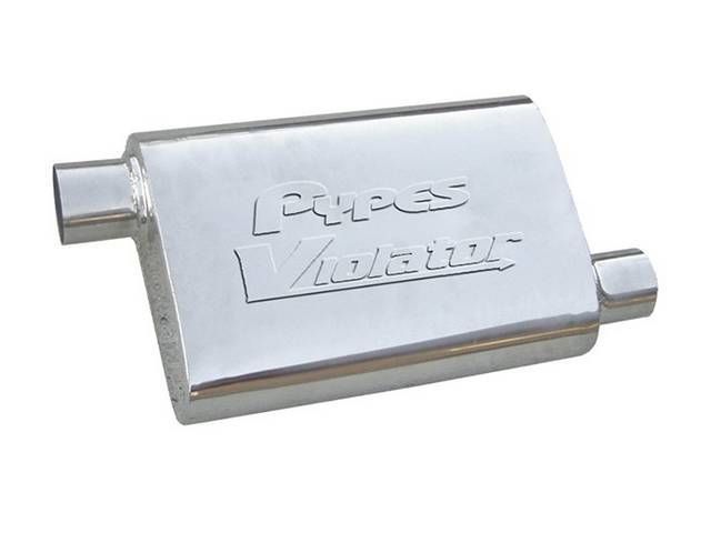 PYPES Violator Muffler 14 Inch Body 2 1/2 Inch Offset Inlet/Offset Outlet 409 Stainless