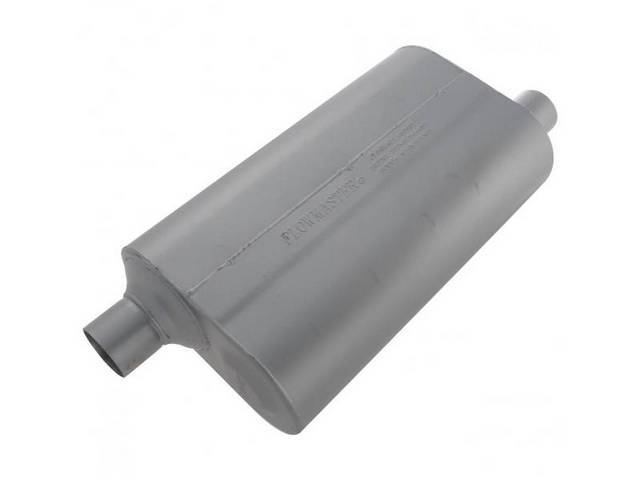 Muffler, Flowmaster, Delta Flow Super 50 Series, Aluminized Offset Design, W/ 2 1/4 Inch Inlet And Outlet, Designed For Aggressive Tone Levels