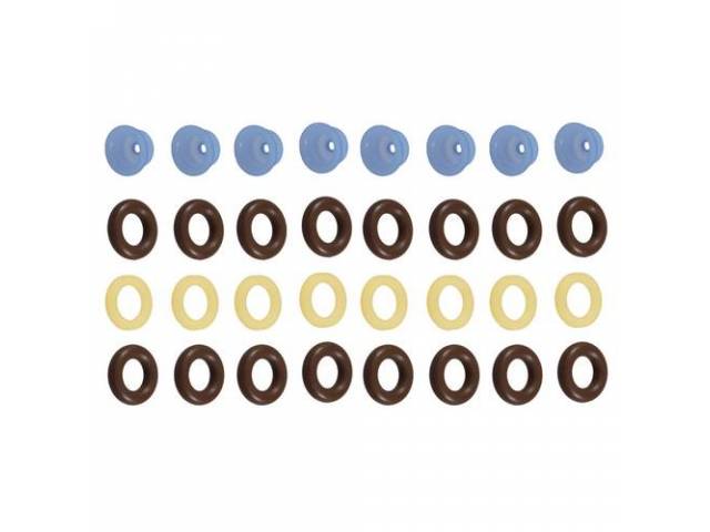 O-Ring And Pintle Cap Kit, Fuel Injector, Incl (16) Replacement Style O-Rings, (8) Pintle Caps, (8) Spacers, Does Complete Car, Designed For Ev1 Style Injectors