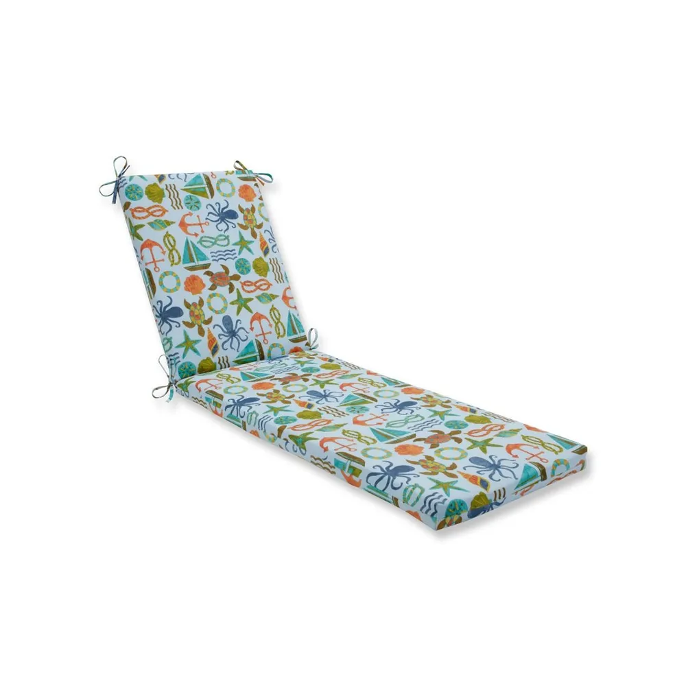 80″ Blue Nautical Pattern UV/Fade Resistant Chaise Lounge Cushion with Ties