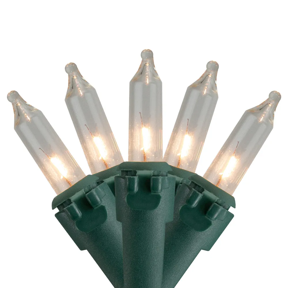 300-Count Clear Mini Christmas Light Set, 149.6ft Green Wire
