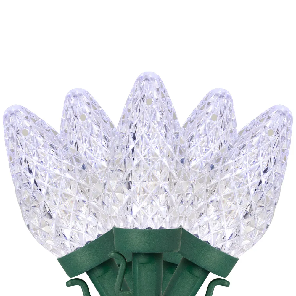 100ct Pure White Faceted LED C9 Christmas Lights – 67ft Green Wire
