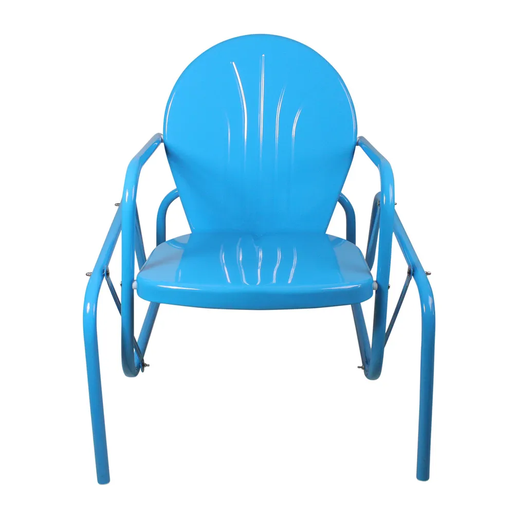 Outdoor Retro Metal Tulip Glider Patio Chair, Sky Blue – Vintage Charm for Your Outdoor Oasis
