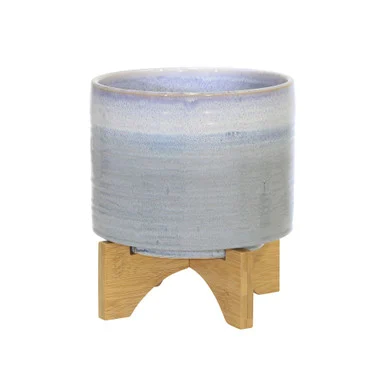 Ombre Tone Ceramic Planter on Stand – 9″ – Blue and Brown