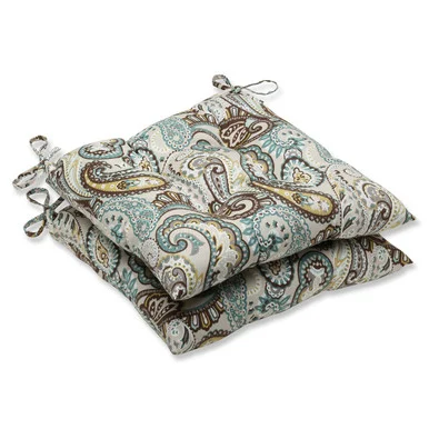 Paisley Outdoor Patio Chair Cushions – 19″ – Blue and Brown – Set of 2
