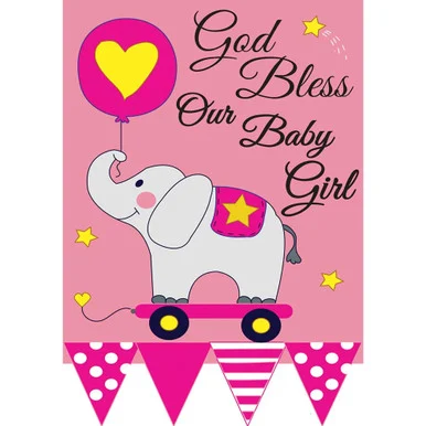 Pink Bless Our Baby Girl Garden Flag with Elephant 18″ x 13