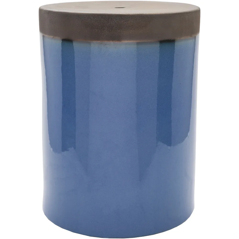 18″ Palominas Navy Blue and Brown Outdoor Decorative Patio and Garden Stool