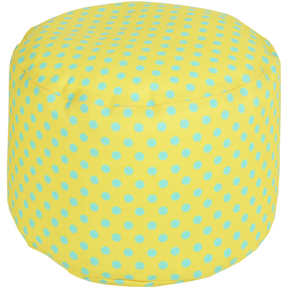20″ Squash Yellow and Light Gray Simply Polka Dot Round Outdoor Patio Pouf Ottoman