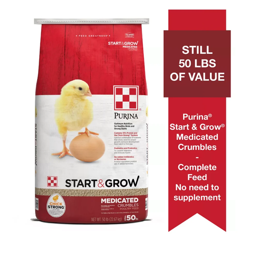 Purina 3004798-303 Poultry Supplies Start and Grow Medicated Crumbles Chick Feed, 50 lb