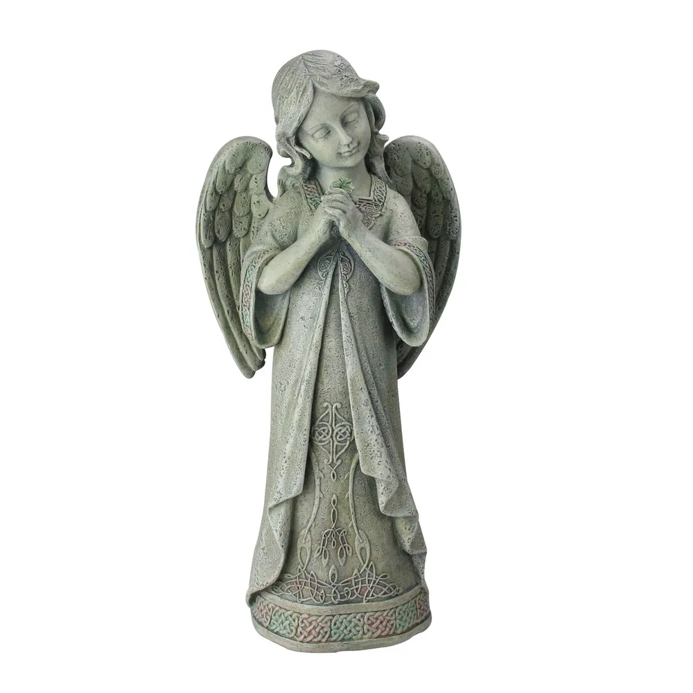 16″ Gray Celtic Irish Praying Angel Outdoor Garden Statue