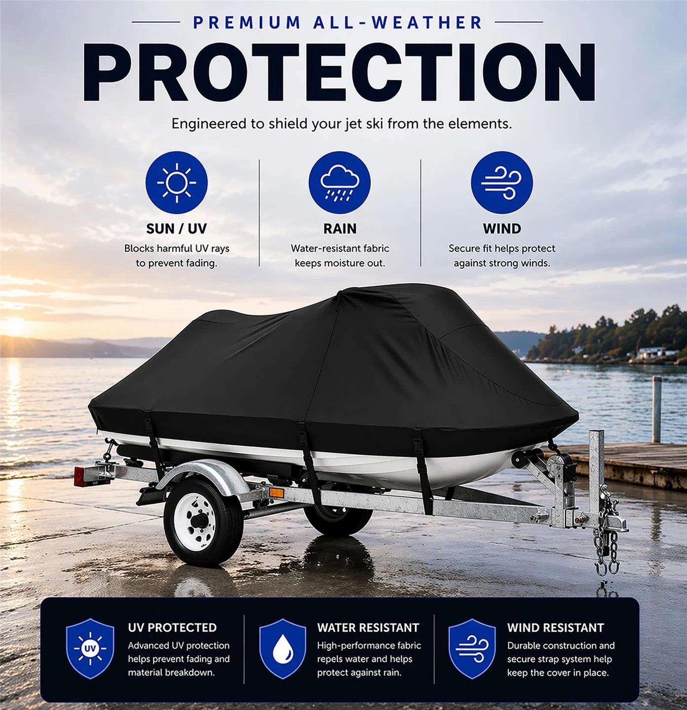 Jet Ski Cover for Sea Doo GTI (1997–2001) PWC Watercraft Black