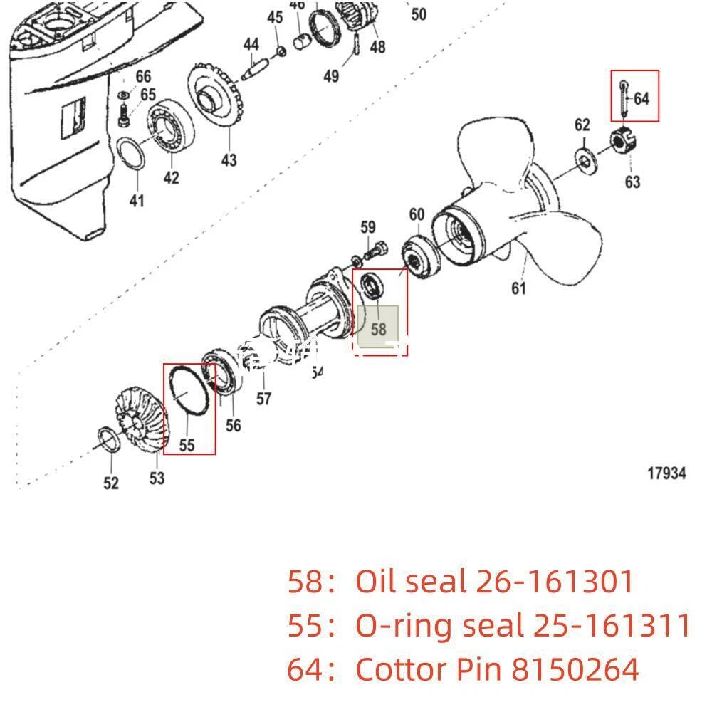 Lower Unit Gearcase Seal Kit for Mercury Marine 25HP 30HP (26-161301, 25-161311)