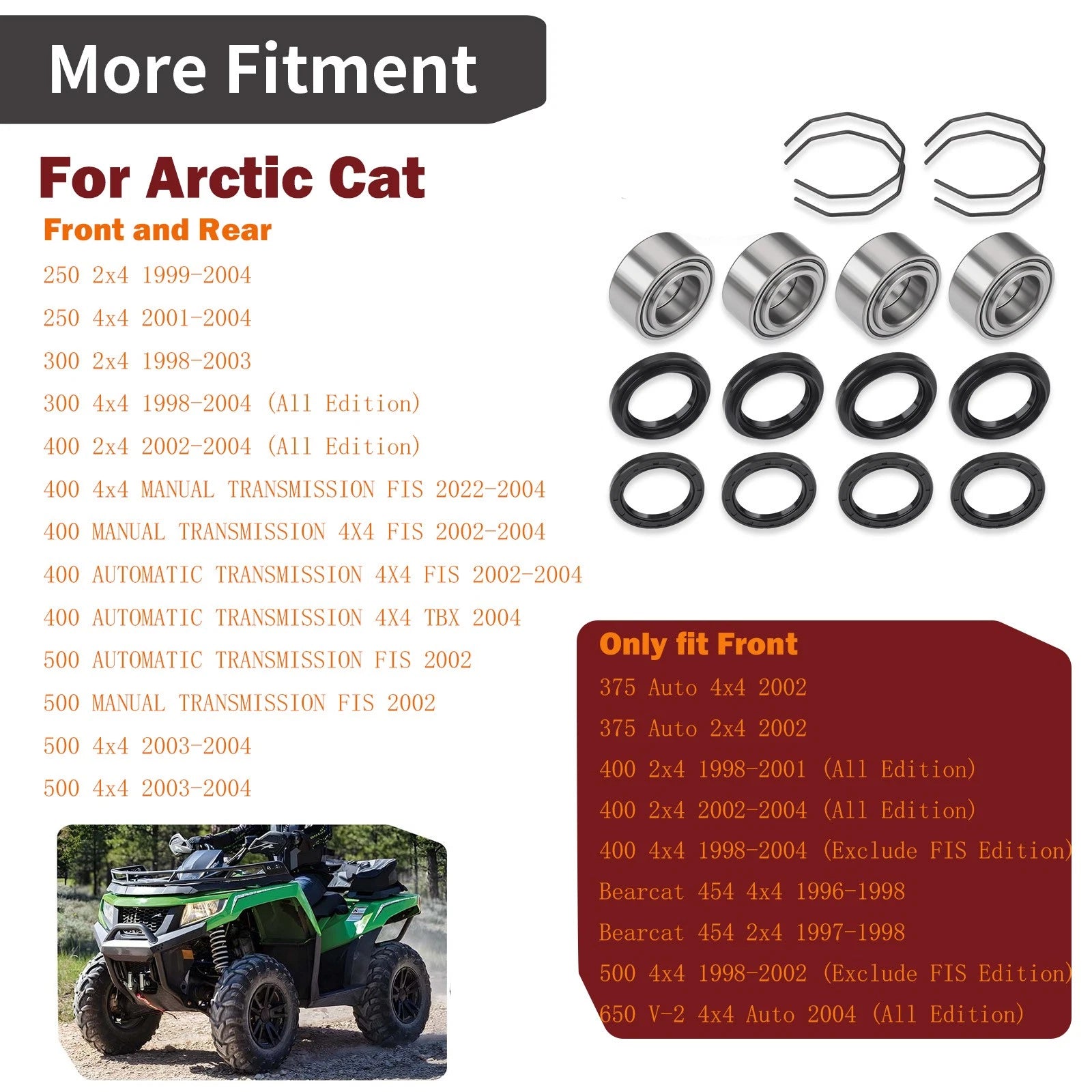 Front Rear Wheel Bearing Seal Kit 0423-034 for Arctic Cat 400 500 (2002–2004)
