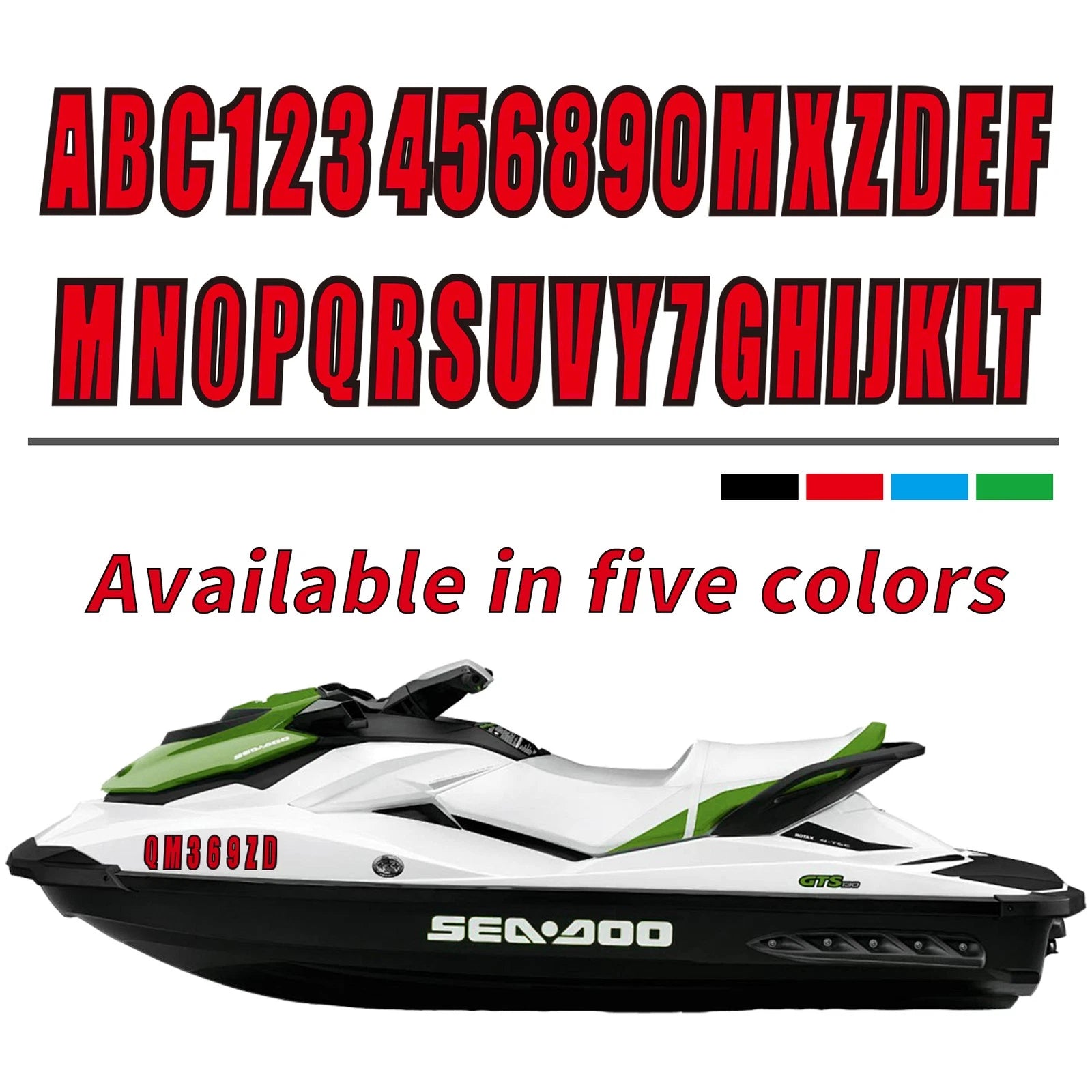 Set of 4 Custom Boat Registration Number Decals A-Z 0-9 Red