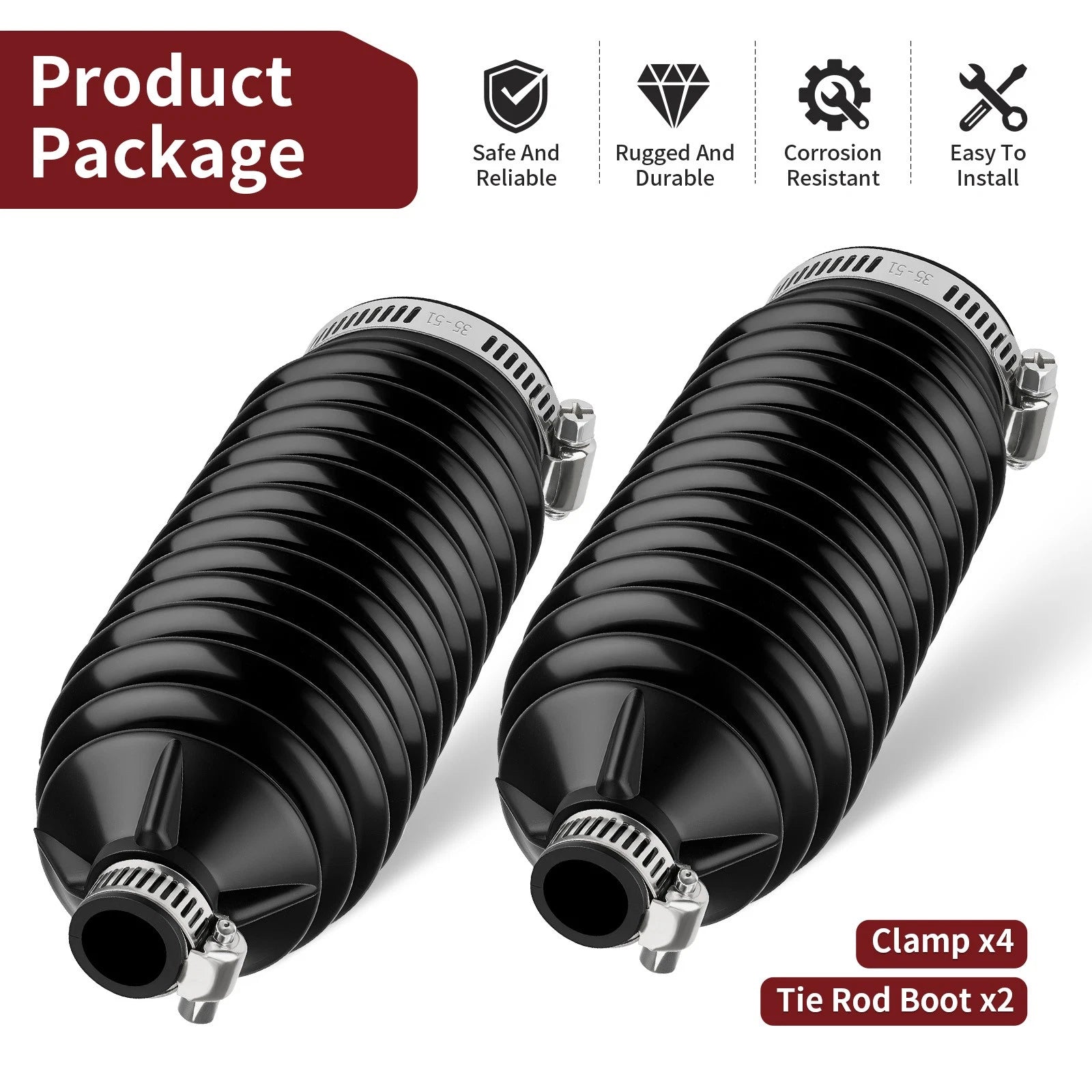 2X Tie Rod Boot w/ Clamp for Honda Pioneer 700 700-4 (2014–2024) 53537-HL3-A00