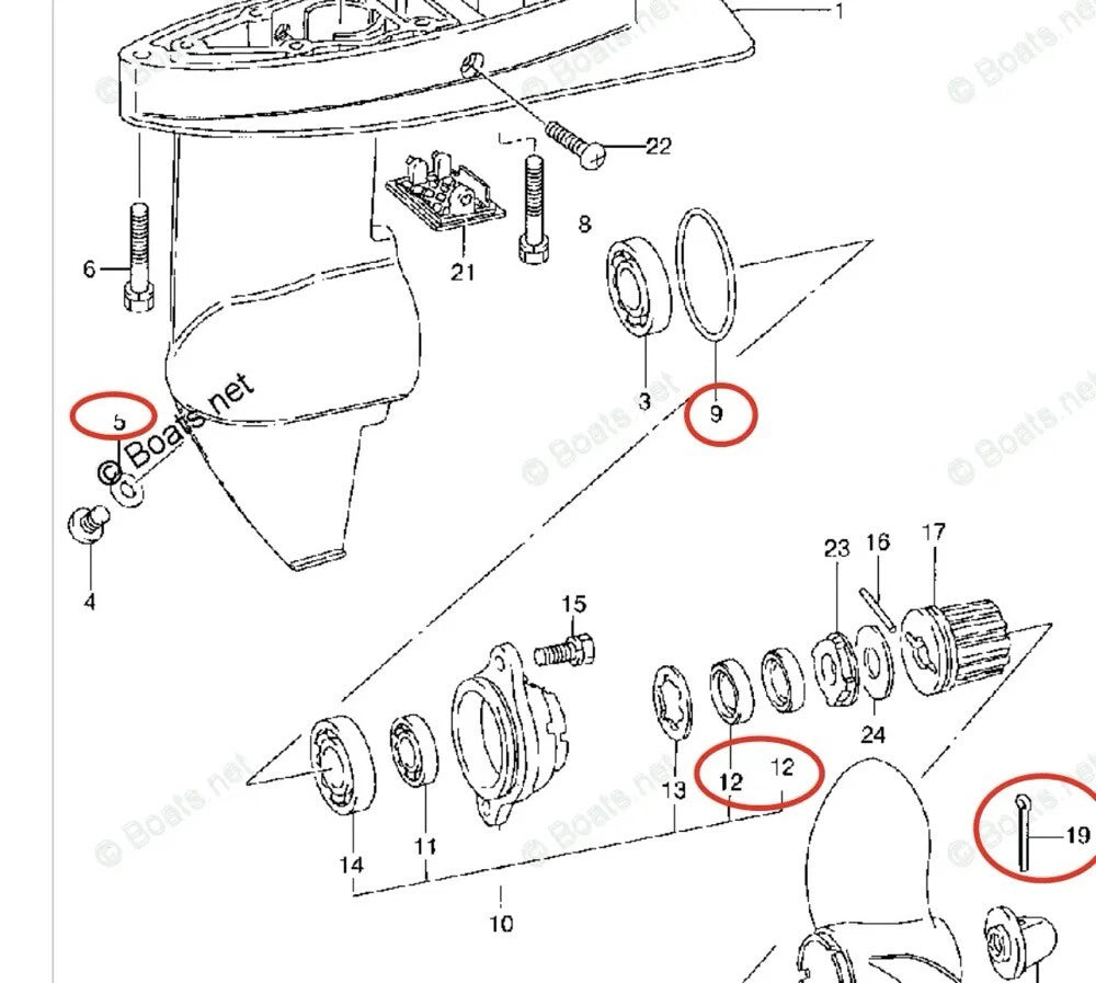 Lower Unit Seal Kit for Suzuki DT4 4HP, DT5 5HP (09282-12008, 09280-49002)