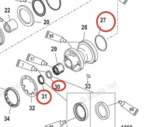 Lower Unit Seal Kit for Mercury Outboard 3.0L 225 & 250 EFI (18-2077, 18-2076)