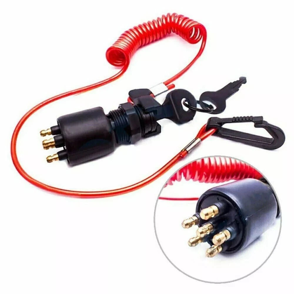 Ignition Key Switch & Lanyard for OMC BRP Johnson Evinrude (1996-Up)