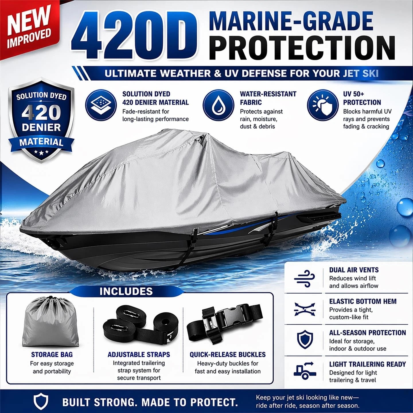 Jet Ski Cover for Sea Doo Bombardier RXT 260 (2011–2017) UV Shield