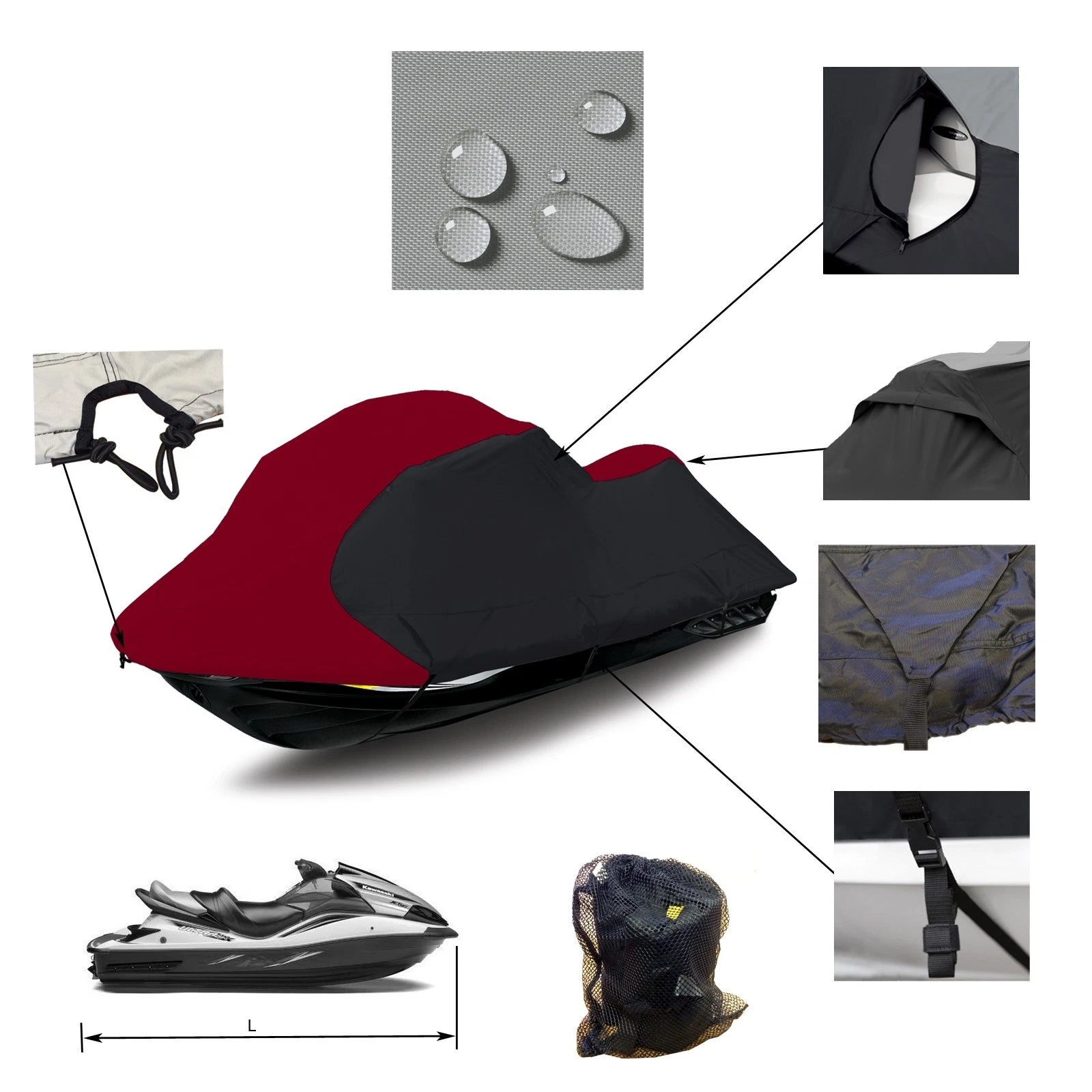 PWC Cover for Sea Doo Jet Ski RX / RX DI / RXX (2000–2003) Maroon/Black