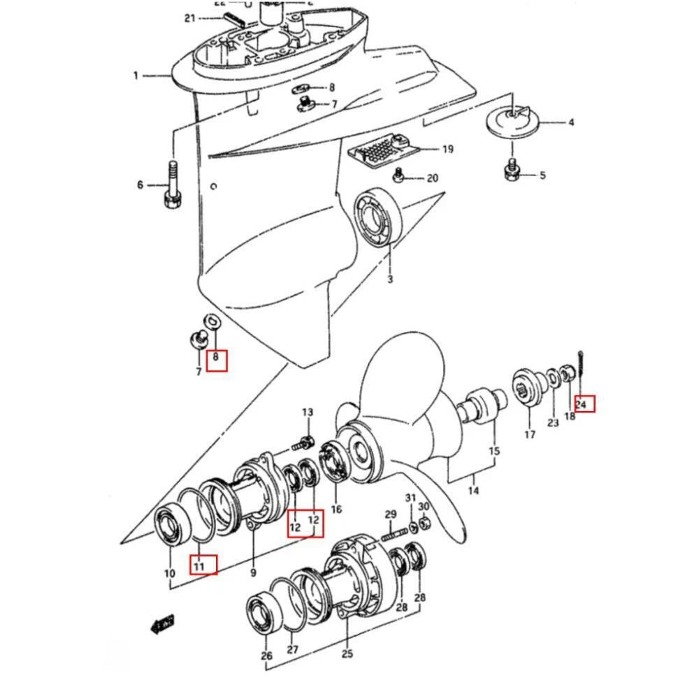 Lower Unit Seal Kit for Suzuki 8 9.9 HP (09282-16003, 09280-52004)