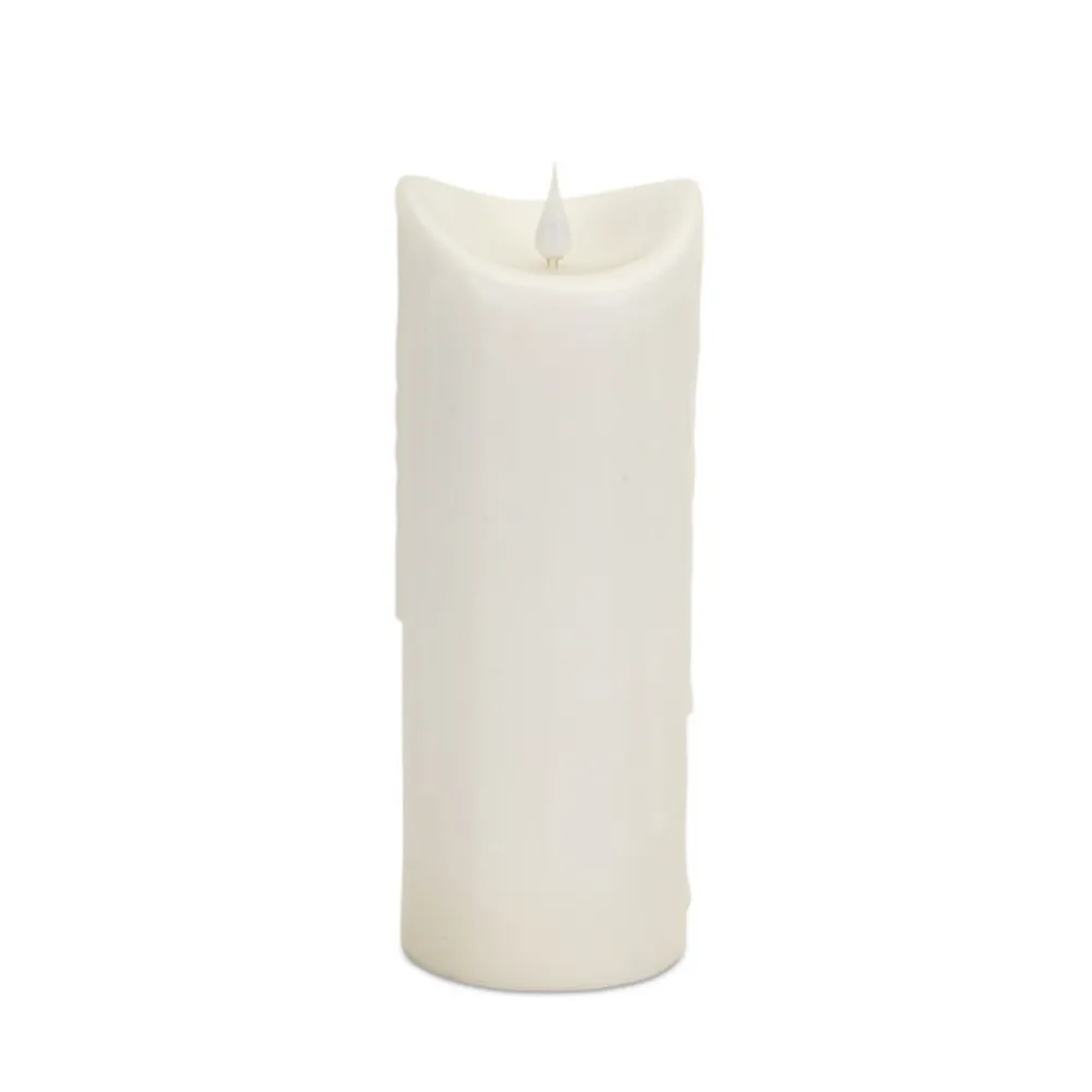 9″ Pre-Lit LED Pillar Dripping White Candle with a Moving Flame