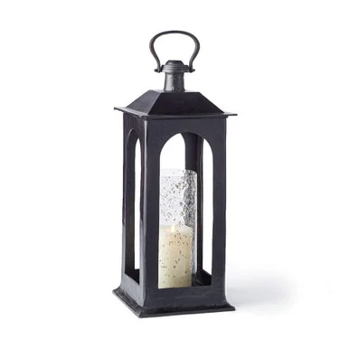 Seeded Glass Outdoor Candle Lantern – 25″ – Jet Black