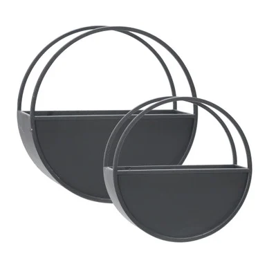 Set of 2 Black Round Decorative Wall Planters 12″