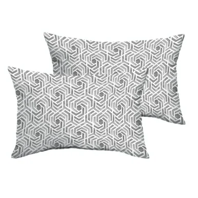 Set of 2 Grey and White Geometric Indoor and Outdoor Pillow, 20″