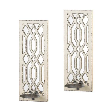 Set of 2 Ivory and Black Contemporary Candle Wall Sconces 19.75″