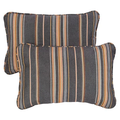 Set of 2 Sunbrella Greystone Stripes Corded Rectangular Indoor/Outdoor Lumbar Throw Pillows, 24″