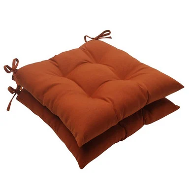 Solid Outdoor Patio Tufted Seat Cushions – 19″ – Rust Orange – Set of 2