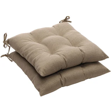 Solid Outdoor Patio Tufted Seat Cushions – 19″ – Taupe Brown – Set of 2