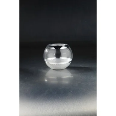 Spherical Hand Blown Glass Vase – 7.5″ – Clear and Silver