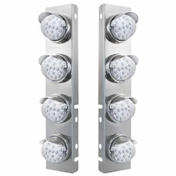 SS Front Air Cleaner Bracket W/ 8X 17 LED Reflector Lights & SS Visors – Amber Led/ Clear Lens – Pair For Peterbilt 378, 379